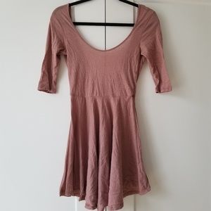 Open Back Cotton Dress in dusty rose stripes